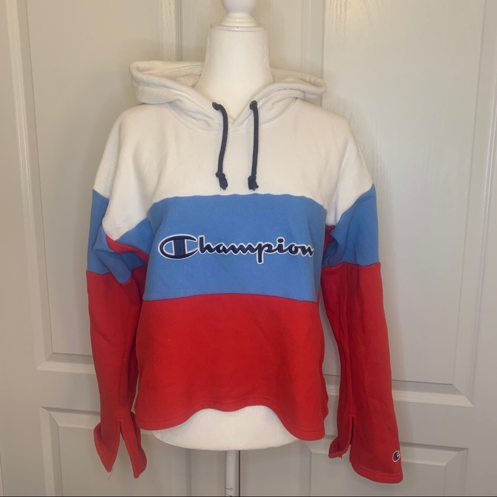 Champion reverse weave red white &blue crop hoodie - Picture 7 of 11